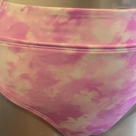 California Waves High Waisted Swimsuit Bottoms Size Small Pink White Tie Dye NEW - Picture 3 of 7